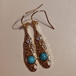 Gold Tone and Turquoise Earrings
